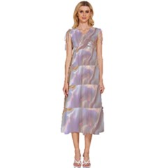 Silk Waves Abstract V-neck Drawstring Shoulder Sleeveless Maxi Dress by Cemarart