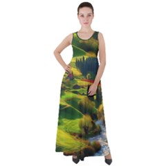 Countryside Landscape Nature Empire Waist Velour Maxi Dress by Cemarart