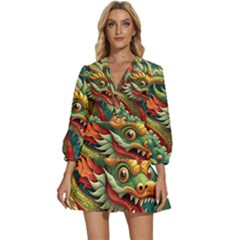 Chinese New Year – Year Of The Dragon V-neck Placket Mini Dress by Valentinaart