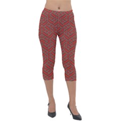 Hexagon Motif Geometric Tribal Style Pattern Lightweight Velour Capri Leggings  by dflcprintsclothing