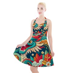 Chinese New Year – Year Of The Dragon Halter Party Swing Dress  by Valentinaart