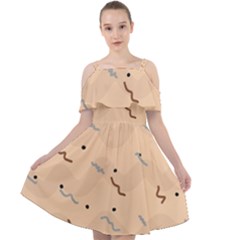 Lines Dots Pattern Abstract Art Cut Out Shoulders Chiffon Dress by Cemarart