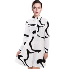 Black And White Swirl Background Long Sleeve Chiffon Shirt Dress by Cemarart