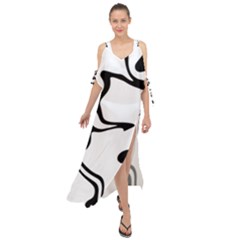 Black And White Swirl Background Maxi Chiffon Cover Up Dress by Cemarart