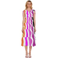 Warp Liquid Multicolor Kids V-neck Drawstring Shoulder Sleeveless Maxi Dress by Cemarart