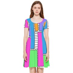 Shapes Texture Colorful Cartoon Inside Out Cap Sleeve Dress by Cemarart