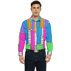 Shapes Texture Colorful Cartoon Men s Long Sleeve Pocket Shirt  by Cemarart