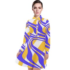 Print Pattern Warp Lines Long Sleeve Chiffon Shirt Dress by Cemarart