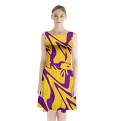 Waves Pattern Lines Wiggly Sleeveless Waist Tie Chiffon Dress by Cemarart