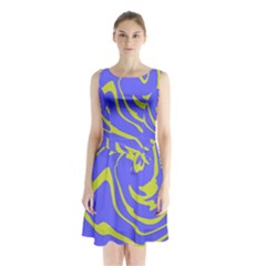 Blue Green Abstract Sleeveless Waist Tie Chiffon Dress by Cemarart