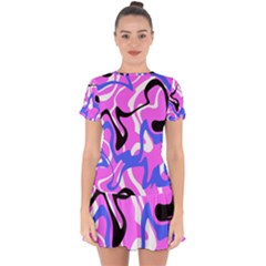 Swirl Pink White Blue Black Drop Hem Mini Chiffon Dress by Cemarart