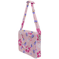 Flower Heart Print Pattern Pink Cross Body Office Bag by Cemarart