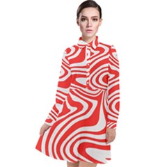 Red White Background Swirl Playful Long Sleeve Chiffon Shirt Dress by Cemarart