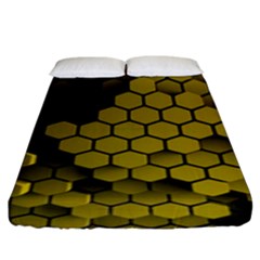 Yellow Hexagons 3d Art Honeycomb Hexagon Pattern Fitted Sheet (king Size) by Cemarart