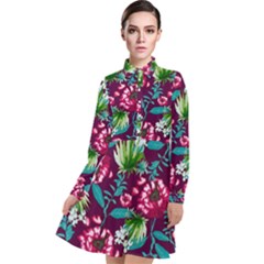 Flowers Pattern Art Texture Floral Long Sleeve Chiffon Shirt Dress by Cemarart