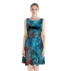 Fractal Art Spiral Ornaments Pattern Sleeveless Waist Tie Chiffon Dress by Cemarart