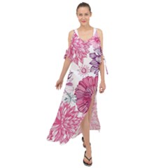 Violet Floral Pattern Maxi Chiffon Cover Up Dress by Cemarart