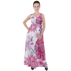 Violet Floral Pattern Empire Waist Velour Maxi Dress by Cemarart