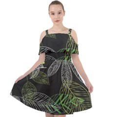 Leaves Floral Pattern Nature Cut Out Shoulders Chiffon Dress by Cemarart