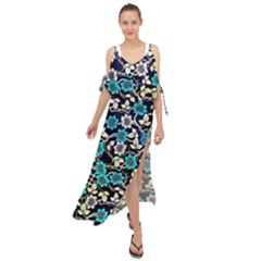 Blue Flower Floral Flora Naure Pattern Maxi Chiffon Cover Up Dress by Cemarart