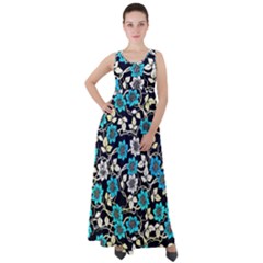 Blue Flower Floral Flora Naure Pattern Empire Waist Velour Maxi Dress by Cemarart