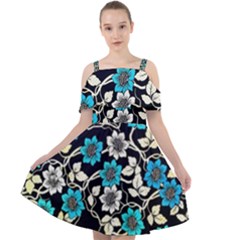 Blue Flower Floral Flora Naure Pattern Cut Out Shoulders Chiffon Dress by Cemarart