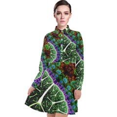 Digital Art Fractal Abstract Artwork 3d Floral Pattern Waves Vortex Sphere Nightmare Long Sleeve Chiffon Shirt Dress by Cemarart