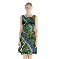 Digital Art Fractal Abstract Artwork 3d Floral Pattern Waves Vortex Sphere Nightmare Sleeveless Waist Tie Chiffon Dress by Cemarart