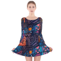 Wallet City Art Graffiti Long Sleeve Velvet Skater Dress by Bedest