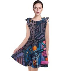 Wallet City Art Graffiti Tie Up Tunic Dress by Bedest