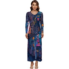 Wallet City Art Graffiti Long Sleeve Longline Maxi Dress by Bedest