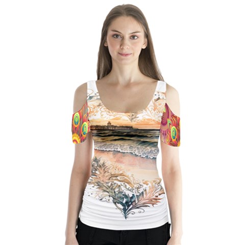 Mandalas-1084082 Ai-generated-7899053 Butterfly Sleeve Cutout T-shirt  by lipli