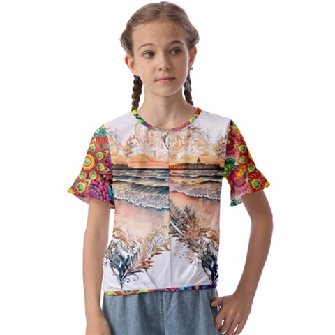 Mandalas-1084082 Ai-generated-7899053 Kids  Cuff Sleeve Scrunch Bottom T-shirt by lipli