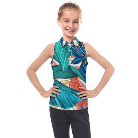 Leaves-3923413 Kids  Sleeveless Polo T-shirt by lipli