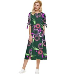 Floral-5522380 Bow Sleeve Chiffon Midi Dress by lipli