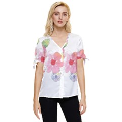 Flower-2342706 Bow Sleeve Button Up Top by lipli