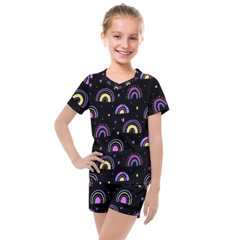 Wallpaper Pattern Rainbow Kids  Mesh T-shirt And Shorts Set by Maspions