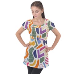 Abstract Pattern Background Puff Sleeve Tunic Top by Maspions