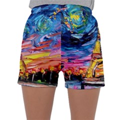 Eiffel Tower Starry Night Print Van Gogh Sleepwear Shorts by Maspions