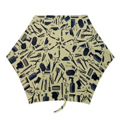 Elegant Hairdresser Pattern Cream Mini Folding Umbrellas by TetiBright