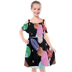 Girl Bed Space Planets Spaceship Rocket Astronaut Galaxy Universe Cosmos Woman Dream Imagination Bed Kids  Cut Out Shoulders Chiffon Dress by Maspions