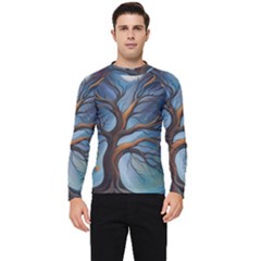 Tree Branches Mystical Moon Expressionist Oil Painting Acrylic Painting Abstract Nature Moonlight Ni Men s Long Sleeve Rash Guard by Maspions