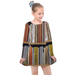 Book Nook Books Bookshelves Comfortable Cozy Literature Library Study Reading Reader Reading Nook Ro Kids  Long Sleeve Dress by Maspions