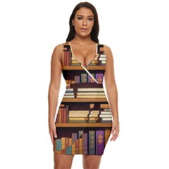 Book Nook Books Bookshelves Comfortable Cozy Literature Library Study Reading Room Fiction Entertain Draped Bodycon Dress by Maspions