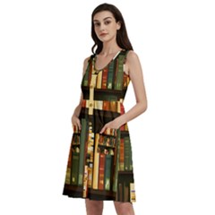 Books Bookshelves Library Fantasy Apothecary Book Nook Literature Study Sleeveless Dress With Pocket by Grandong