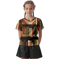 Books Bookshelves Library Fantasy Apothecary Book Nook Literature Study Kids  Front Cut T-shirt by Grandong