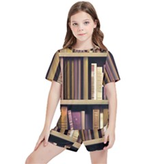 Books Bookshelves Office Fantasy Background Artwork Book Cover Apothecary Book Nook Literature Libra Kids  T-shirt And Sports Shorts Set by Grandong