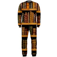 Room Interior Library Books Bookshelves Reading Literature Study Fiction Old Manor Book Nook Reading Onepiece Jumpsuit (men) by Grandong