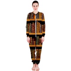 Room Interior Library Books Bookshelves Reading Literature Study Fiction Old Manor Book Nook Reading Onepiece Jumpsuit (ladies) by Grandong