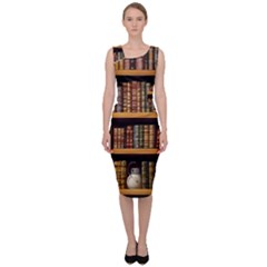 Room Interior Library Books Bookshelves Reading Literature Study Fiction Old Manor Book Nook Reading Sleeveless Pencil Dress by Grandong